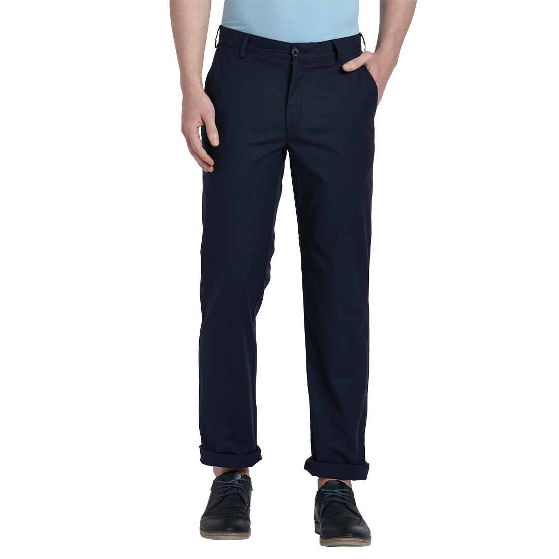ColorPlus | ColorPlus Checkered Navy Slim Fit Trousers