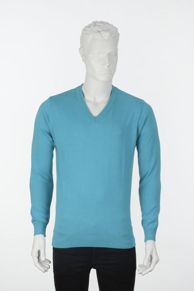 ColorPlus | ColorPlus Solid Blue Slim Fit Sweater