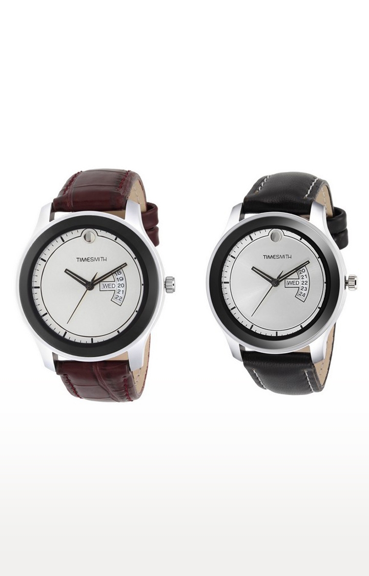 Timesmith | Timesmith Brown and Black Analog Watch - Set of 2 For Men
