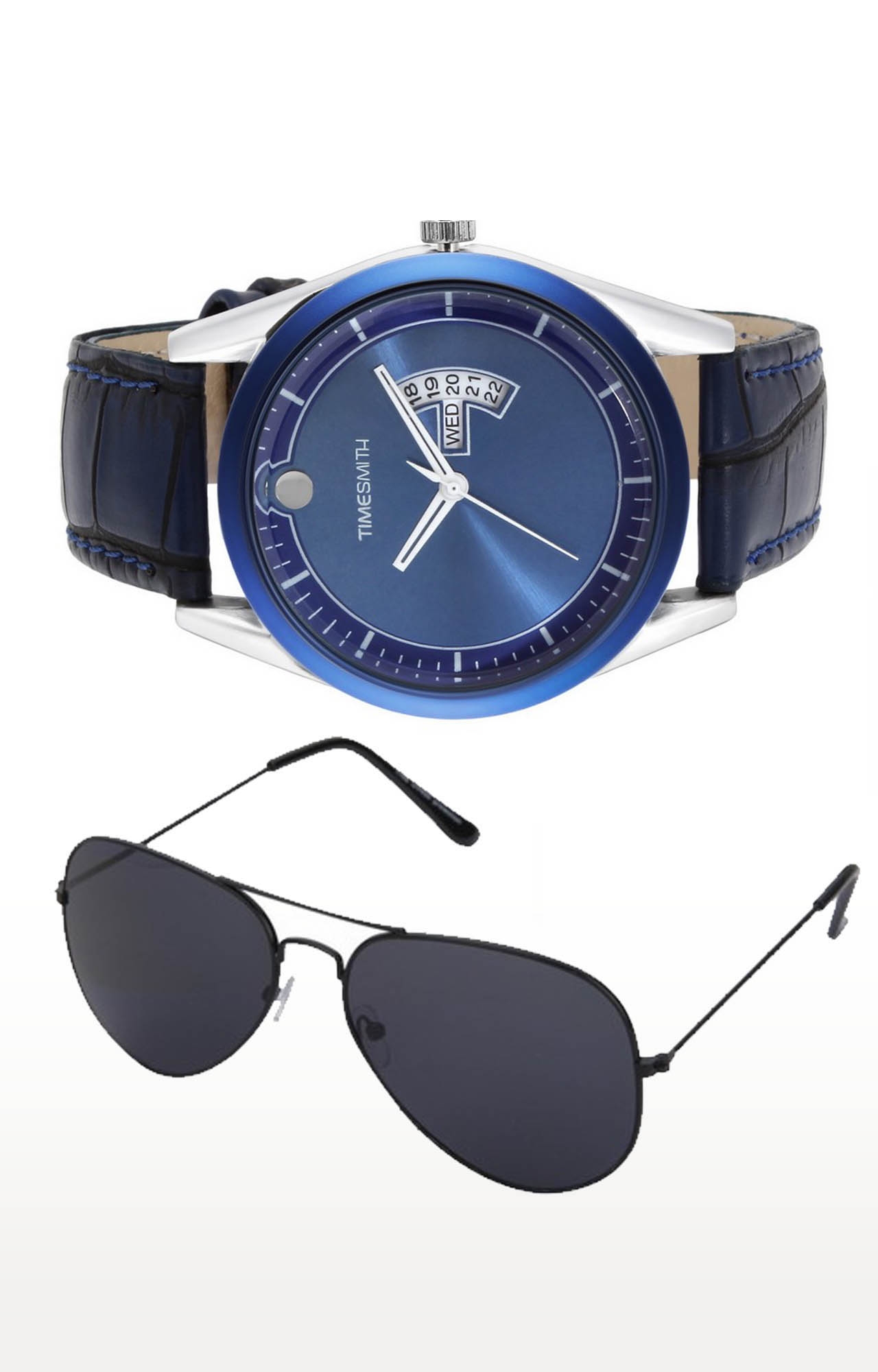 Timesmith | Timesmith Blue Analog Watch and Aviators Combo For Men