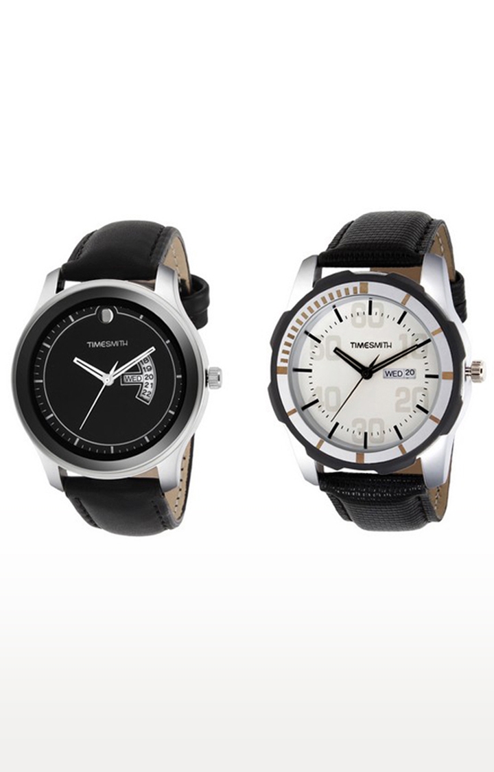 Timesmith | Timesmith Black Analog Watch - Set of 2 For Men