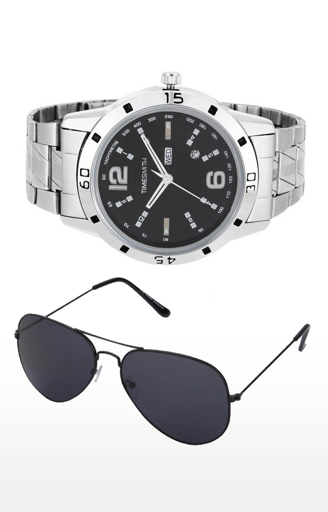 Timesmith | Timesmith Silver Analog Watch and Aviators Combo For Men