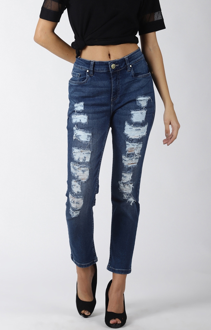 Blue Saint | Blue Ripped Cropped Jeans