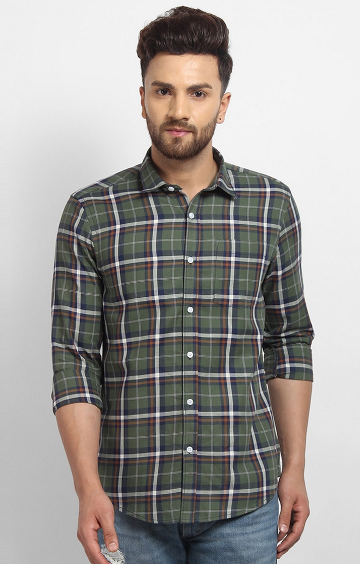 Cape Canary | Green Checked Cotton Casual Shirt
