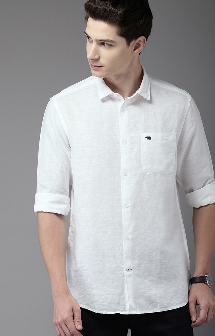 The Bear House | White Solid Formal Shirt