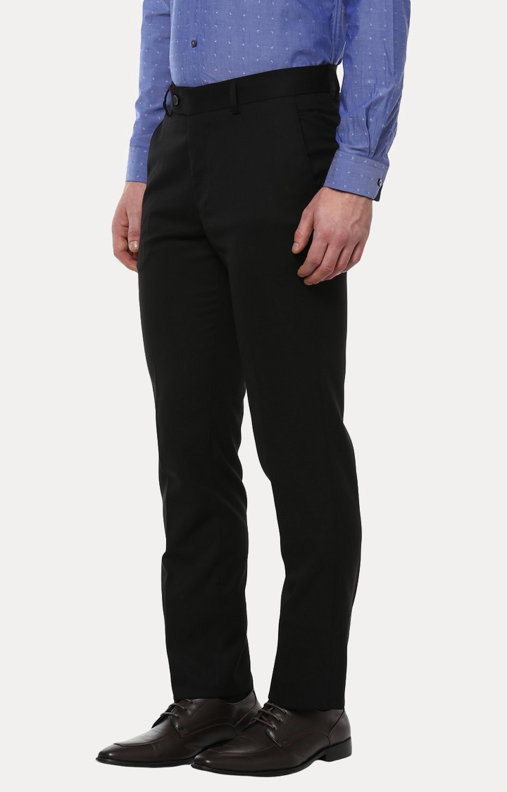 Black Solid Flat Front Formal Trousers