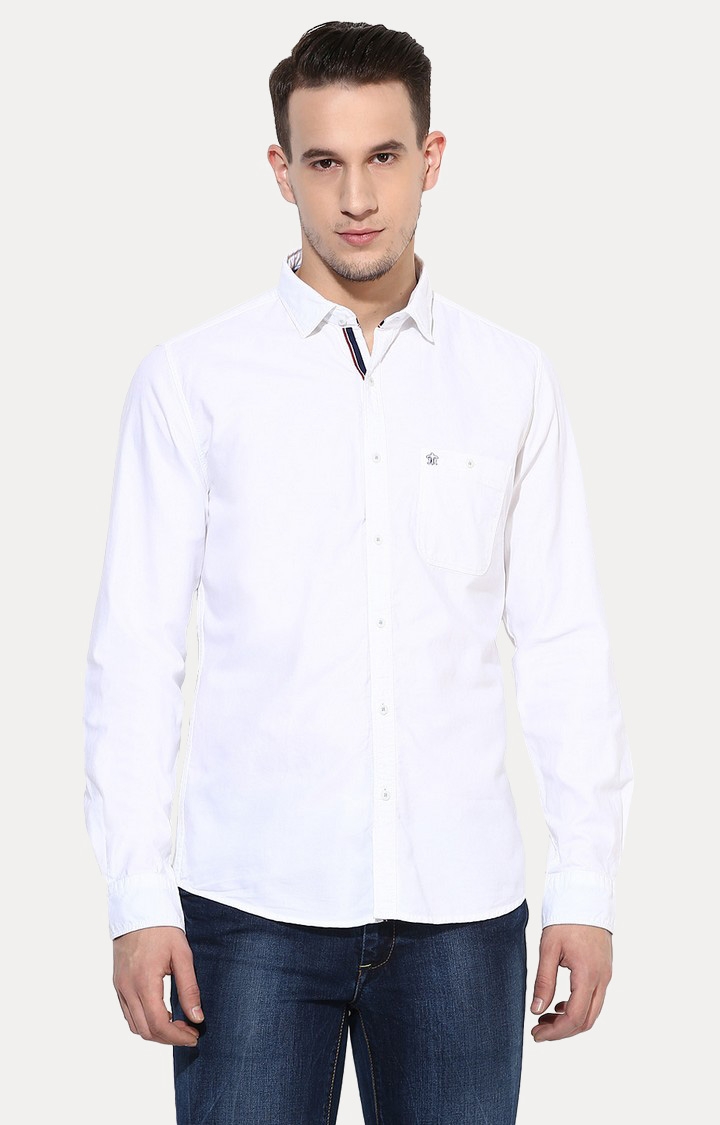 TURTLE | White Solid Casual Shirt