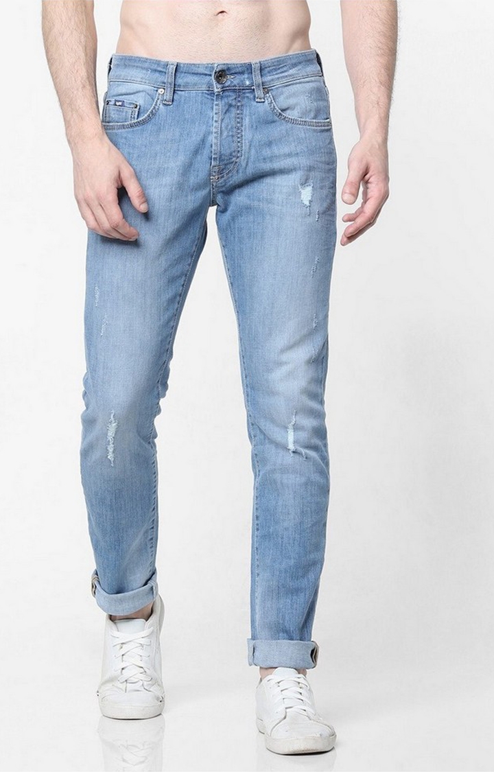 Men's Norton Carrot Fit Mid Blue Distress Jeans