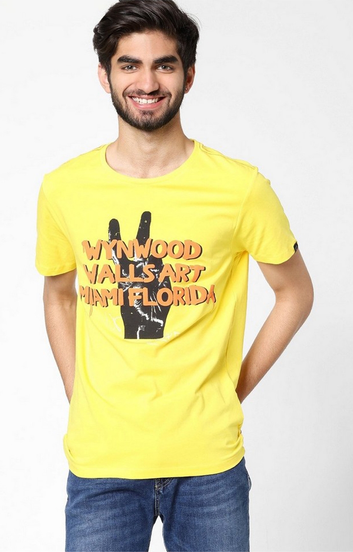 GAS | Scuba Wyn Printed Round Neck Yellow T-Shirt