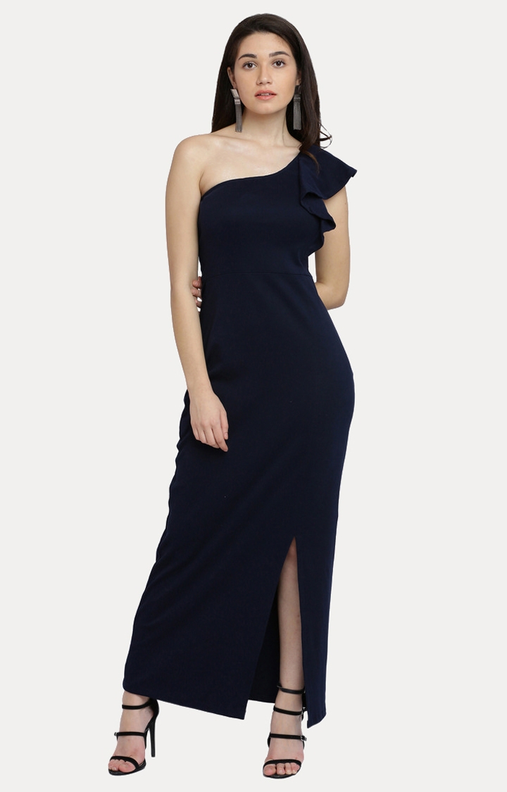 MISS CHASE | Blue Solid Maxi Dress