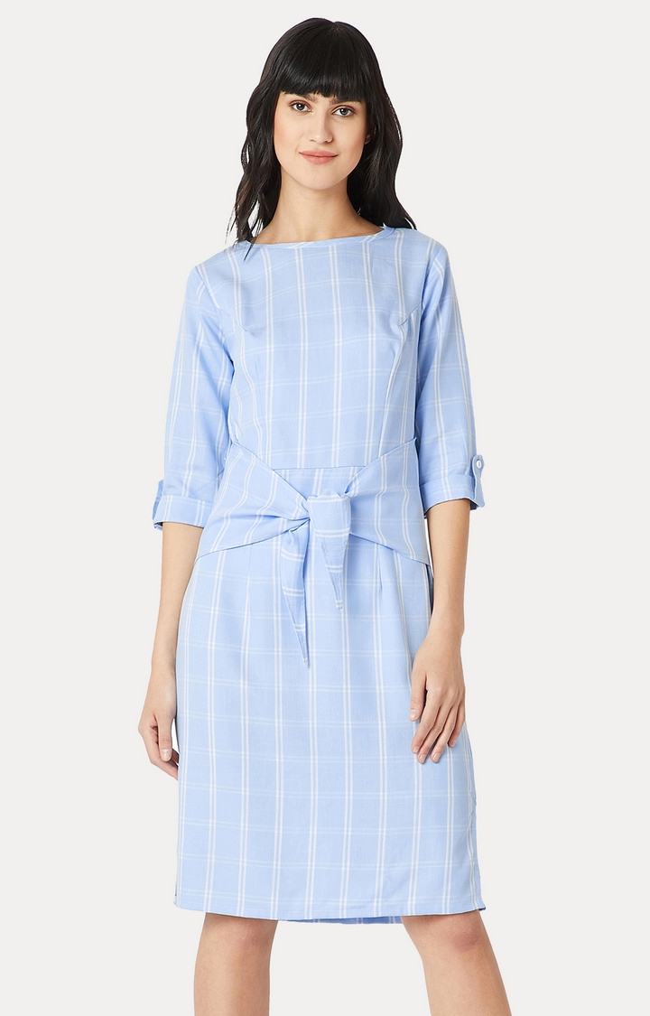 MISS CHASE | Blue and White Checked Shift Dress