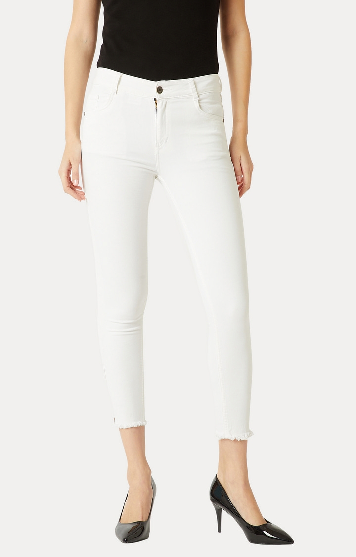 MISS CHASE | White Clean Look Stretchable Cropped Jeans