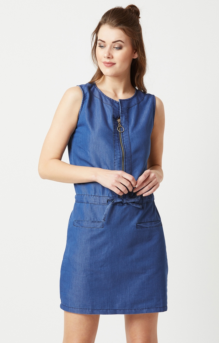 MISS CHASE | Blue Solid Shift Dress