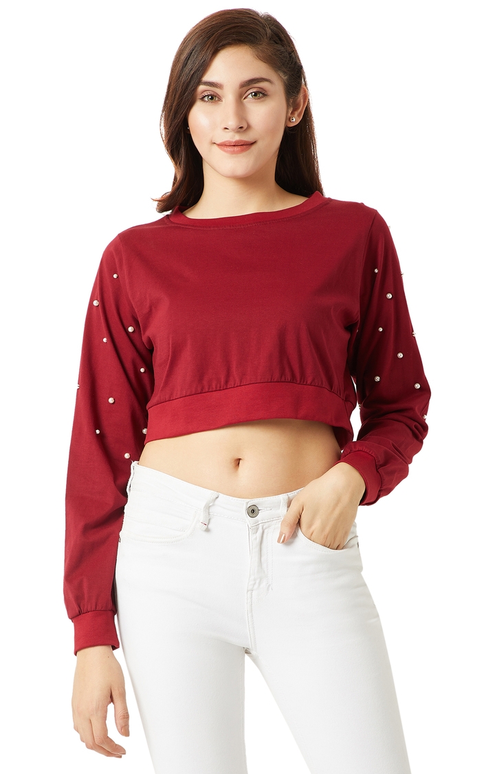 MISS CHASE | Red Solid Crop Top