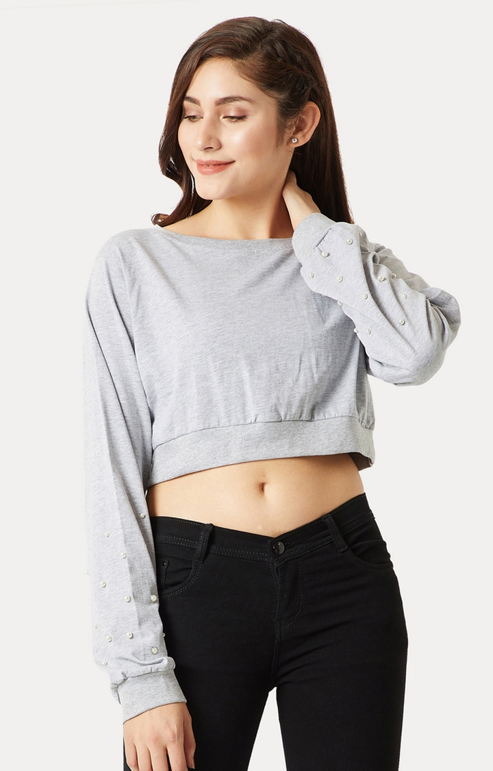 MISS CHASE | Grey Solid Crop Top