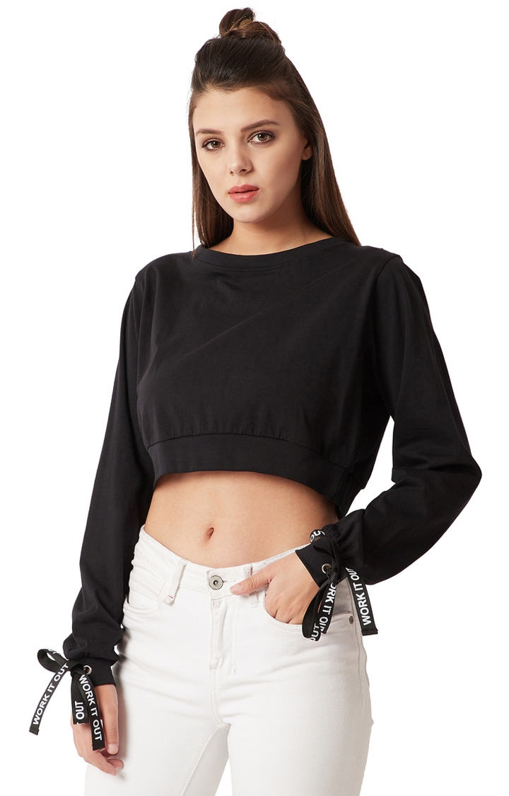 MISS CHASE | Black Solid Crop Top
