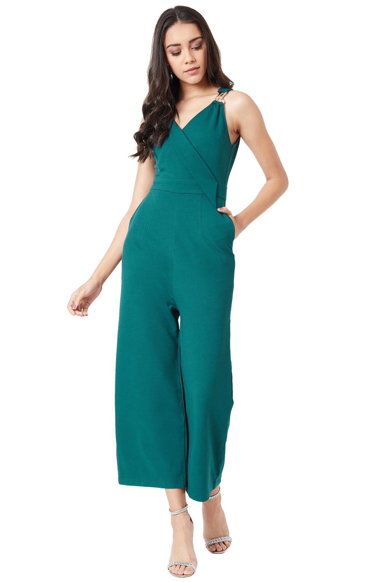 MISS CHASE | Green Solid Jumpsuit