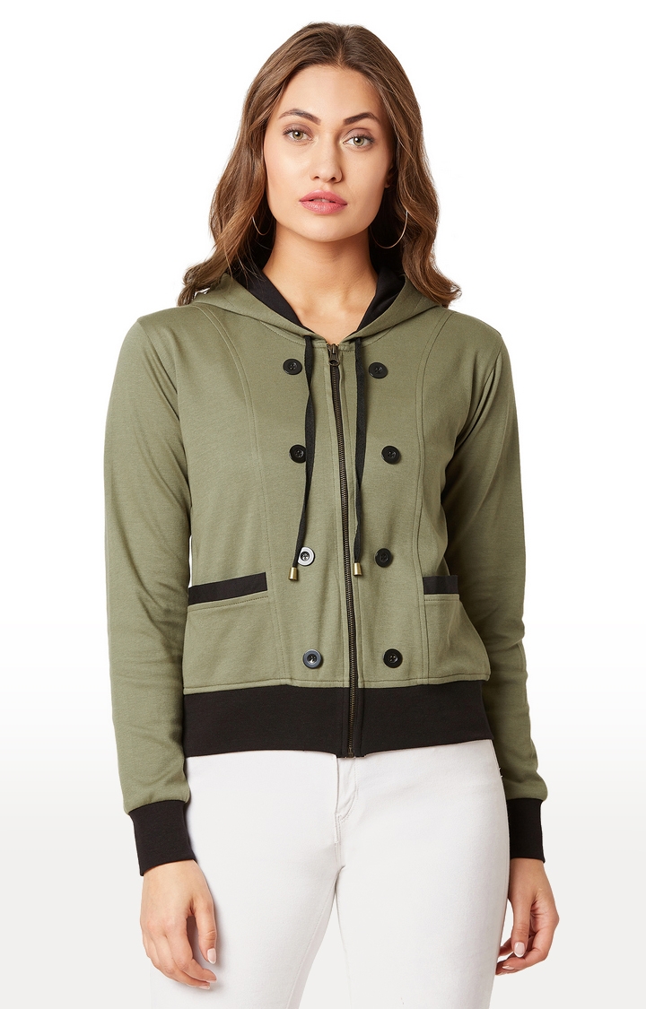 MISS CHASE | Green Solid Hoodie