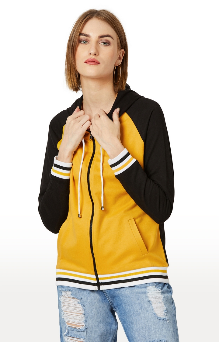 MISS CHASE | Yellow and Black Solid Hoodie