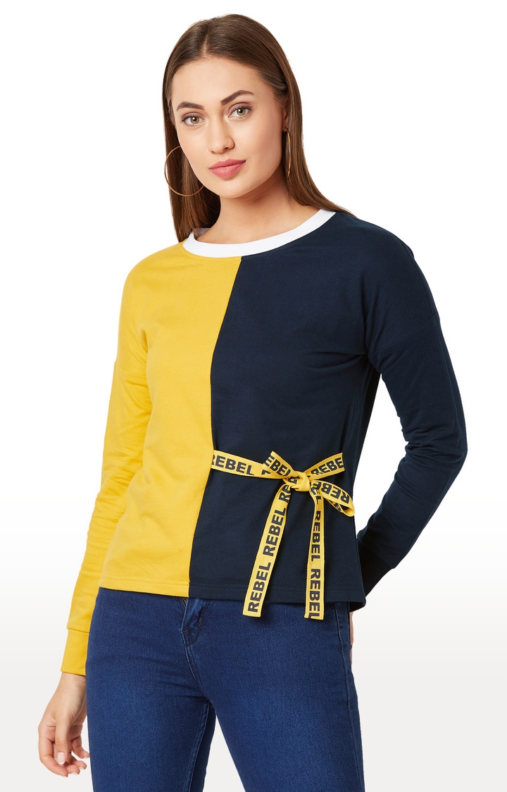 MISS CHASE | Yellow and Blue Colourblock Sweatshirt
