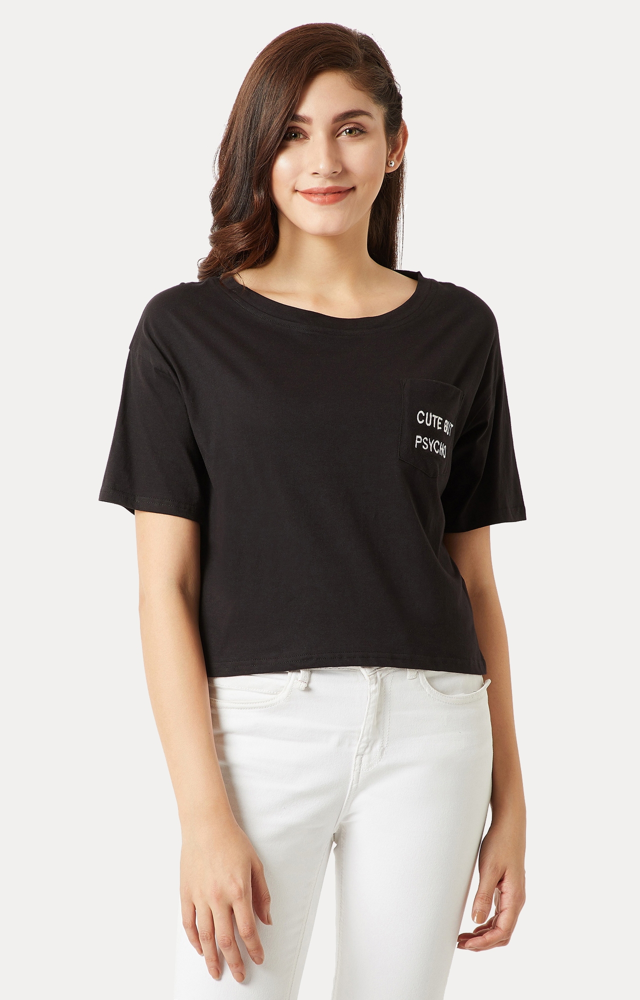 MISS CHASE | Black Solid T-Shirt