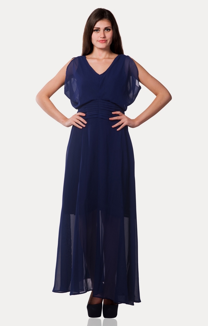MISS CHASE | Blue Solid Maxi Dress