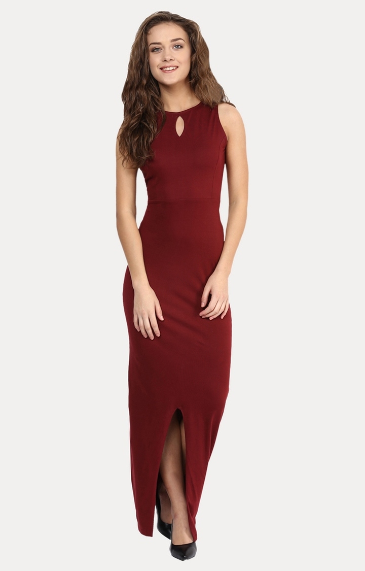 MISS CHASE | Red Solid Maxi Dress