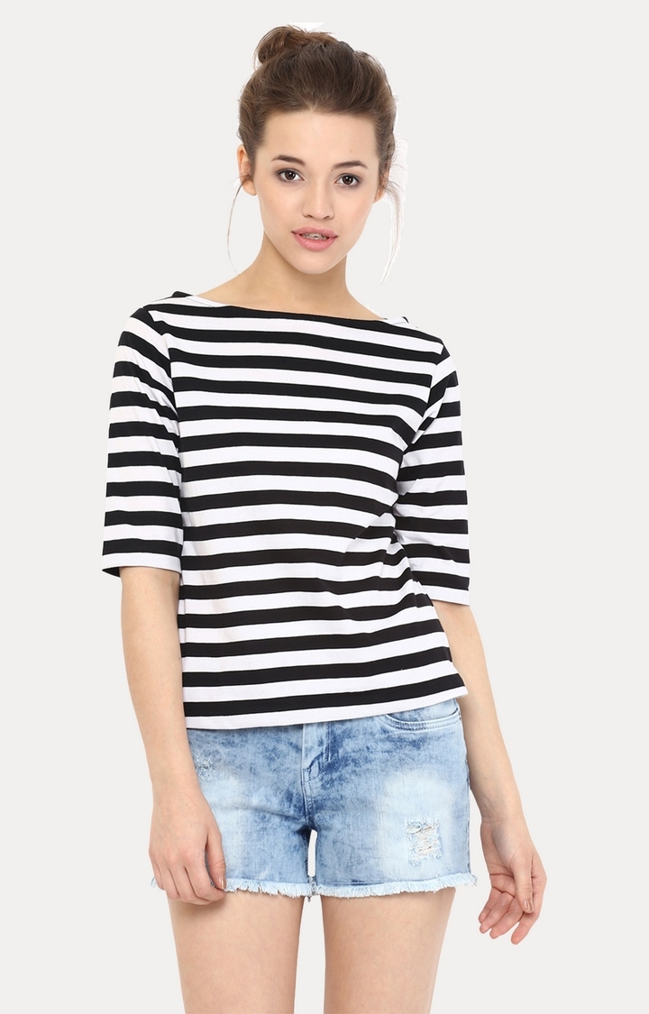 MISS CHASE | Black Striped T-Shirt