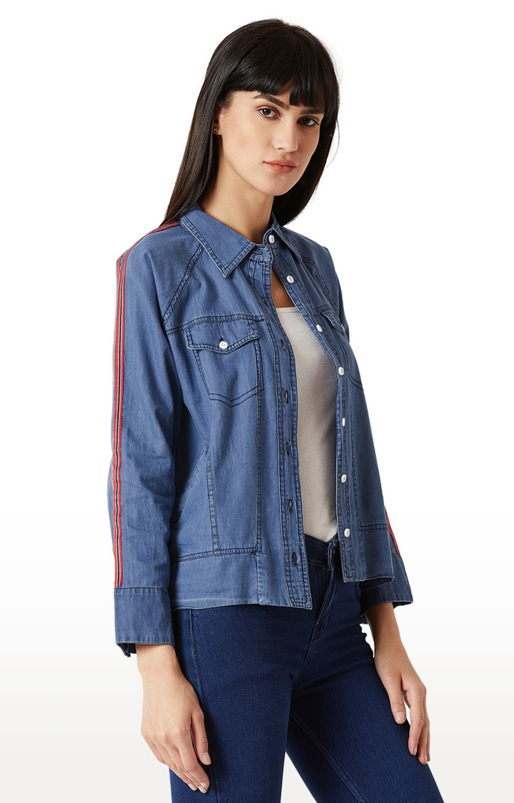 MISS CHASE | Blue Solid Bomber Jacket