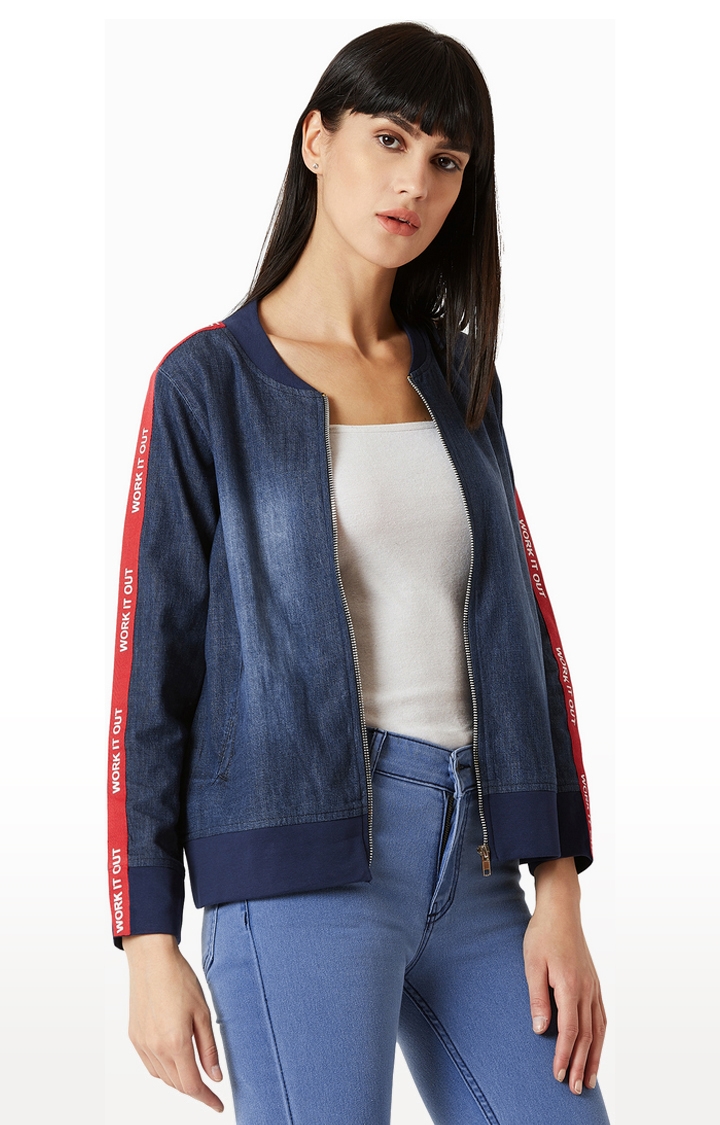 MISS CHASE | Blue Solid Bomber Jacket