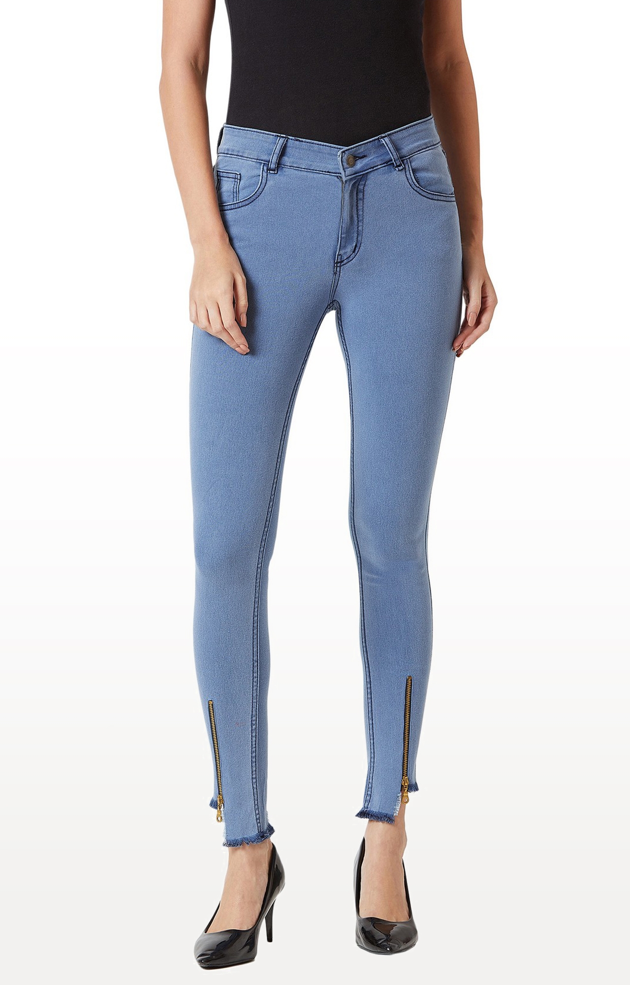 MISS CHASE | Light Blue Solid Tapered Jeans