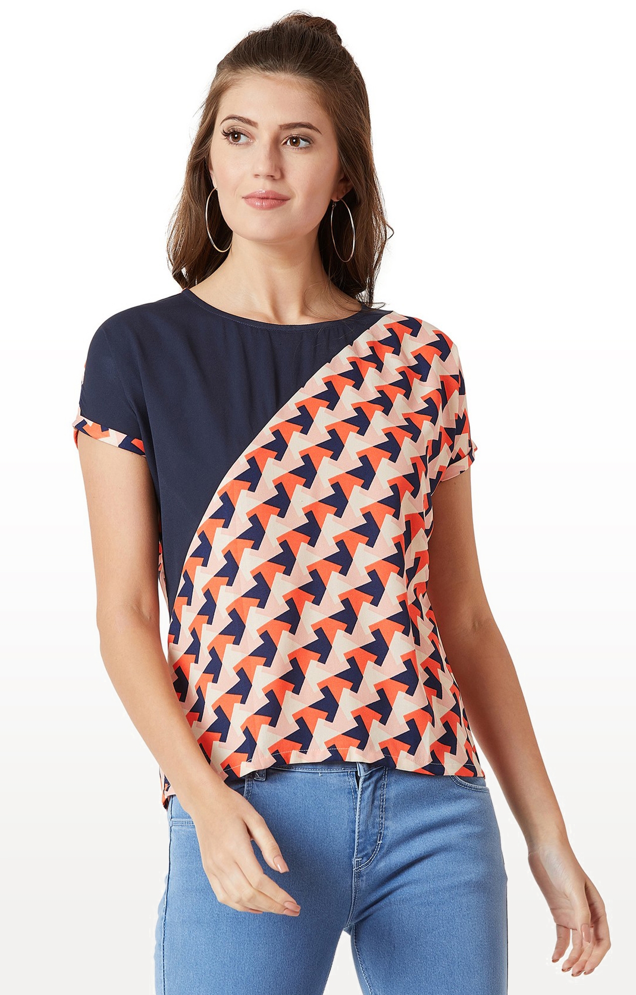 MISS CHASE | Blue Printed Blouson Top
