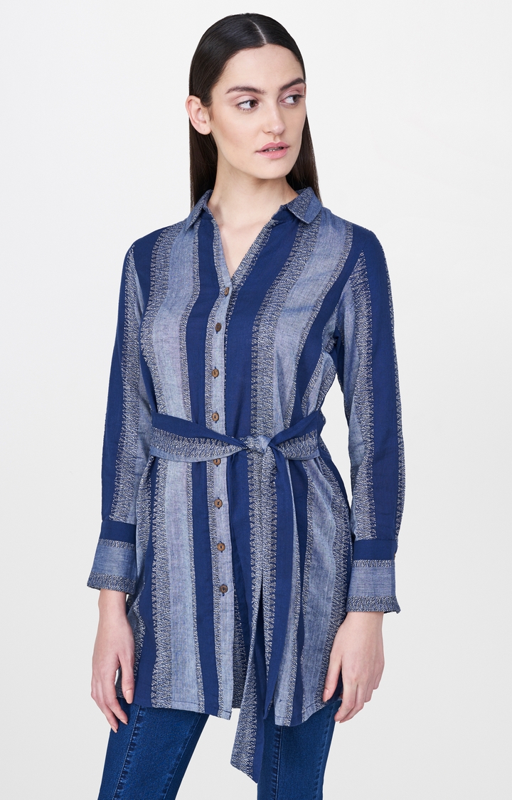 Blue Striped Tie-up Tunic