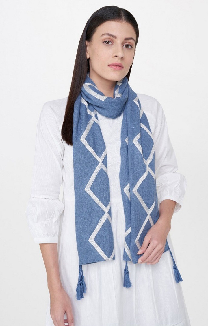 AND | Blue Embroidered Scarf