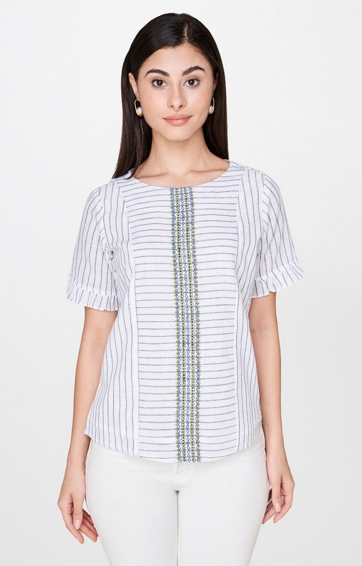 AND | Blue and White Striped Top