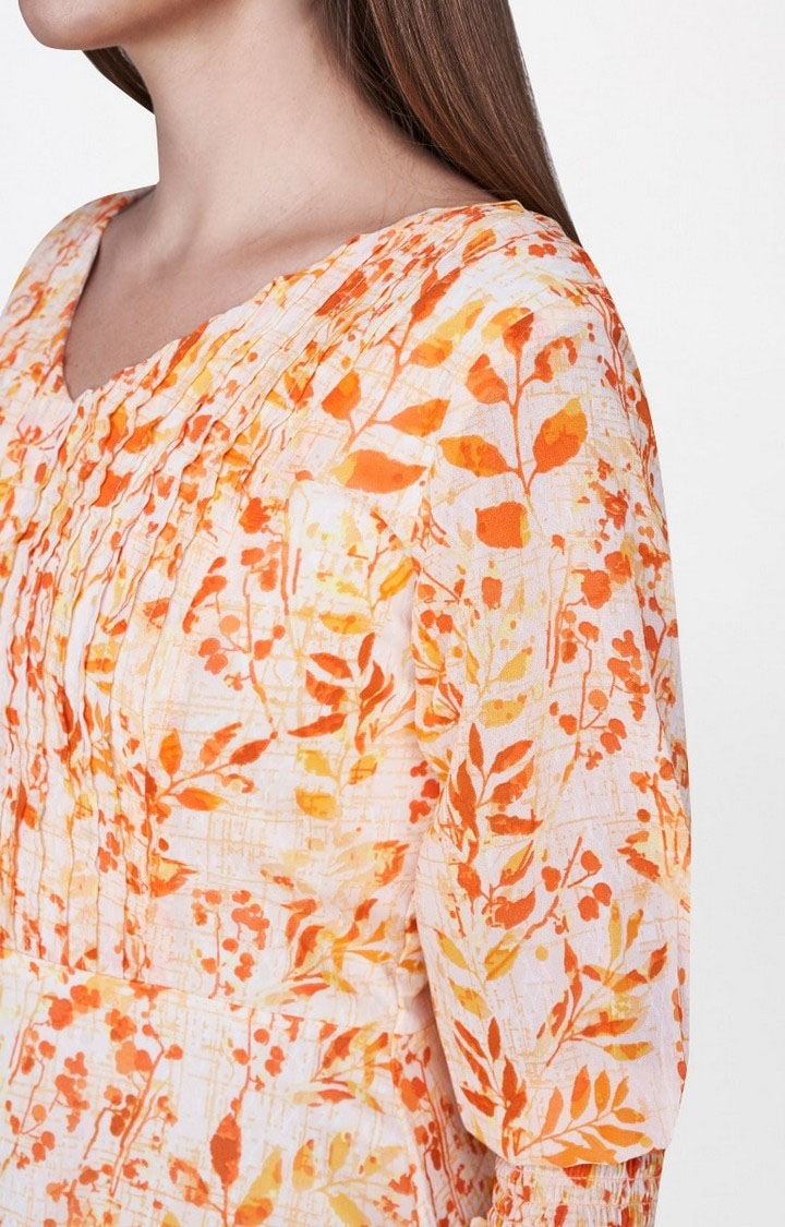 White and Orange Printed Maxi Dress