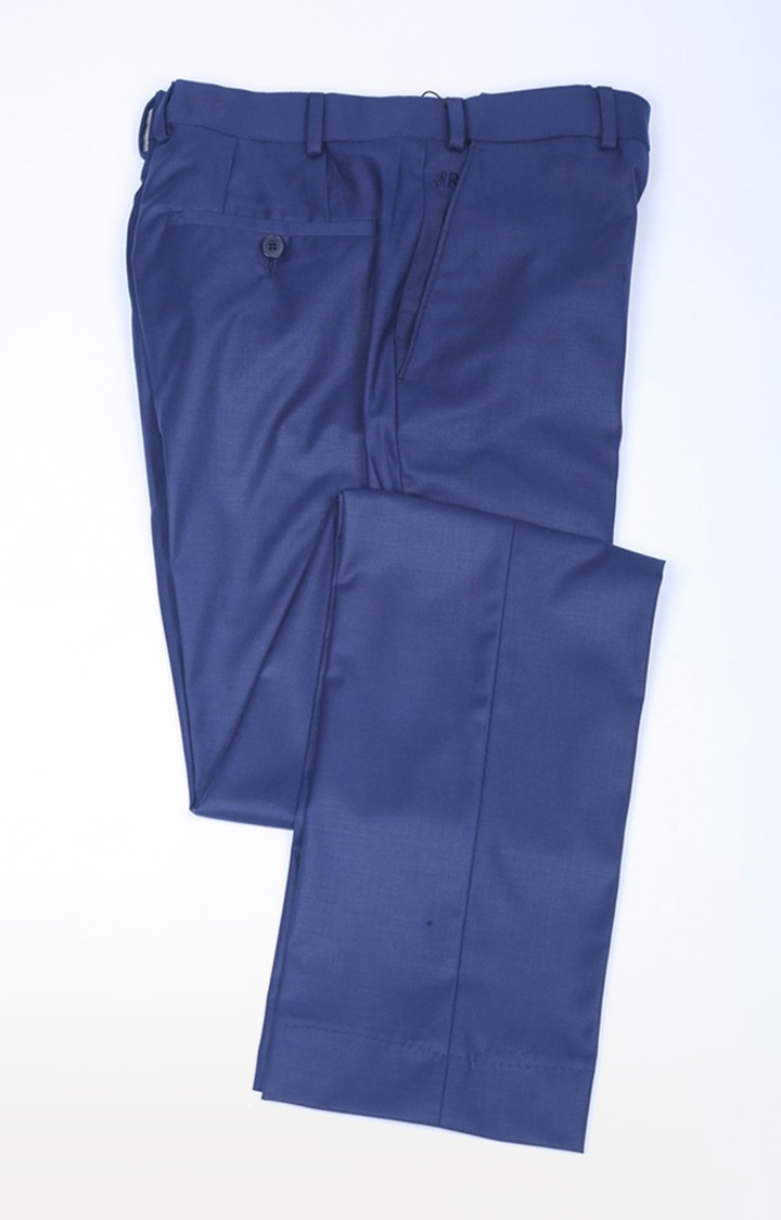 Blue Flat Front Formal Trousers
