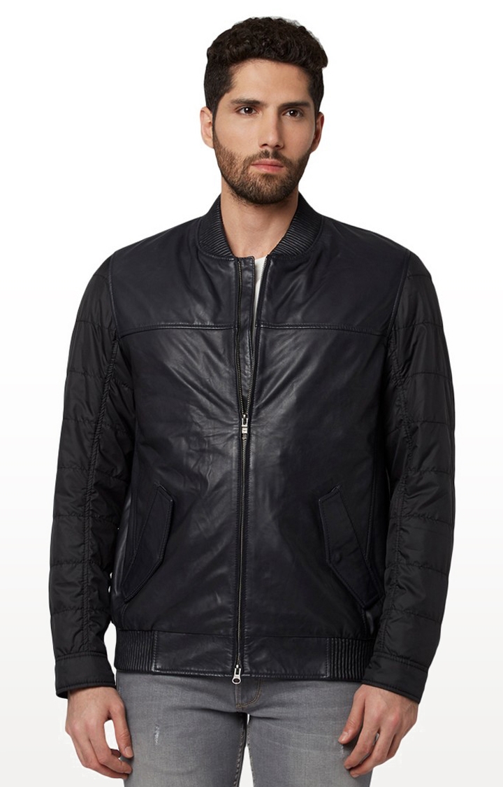 Park Avenue | Black Solid Leather Jacket