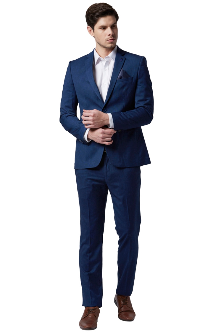 Park Avenue | Blue Solid Super Slim Fit Two Buttoned Suit