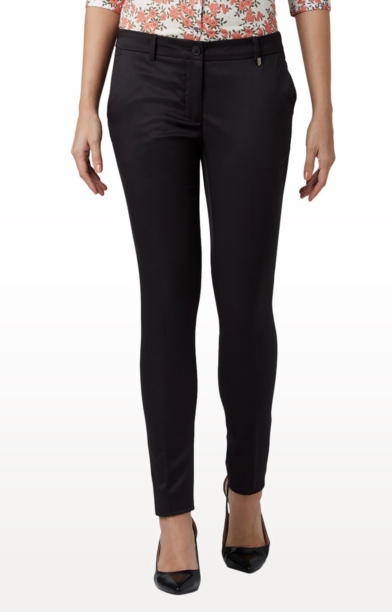 Park Avenue | Black Solid Tapered Trousers