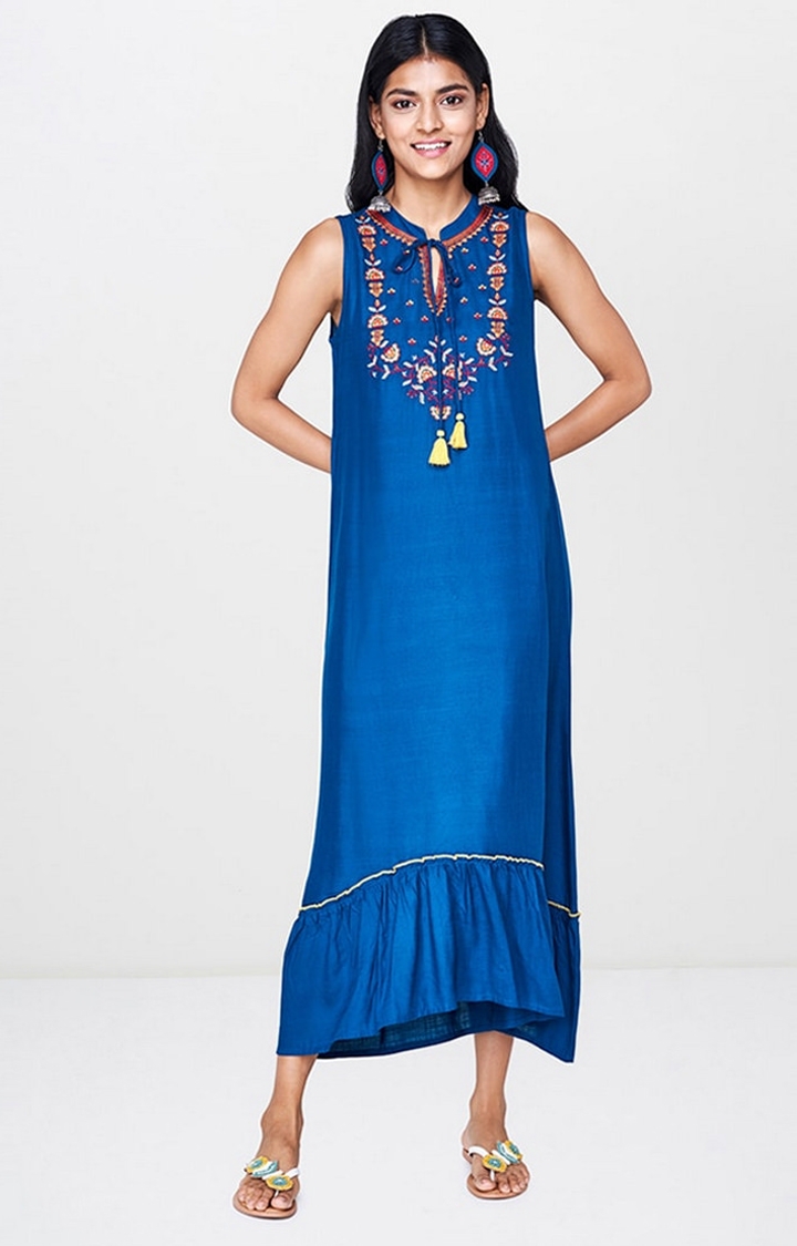 Teal Embroidered Maxi Dress