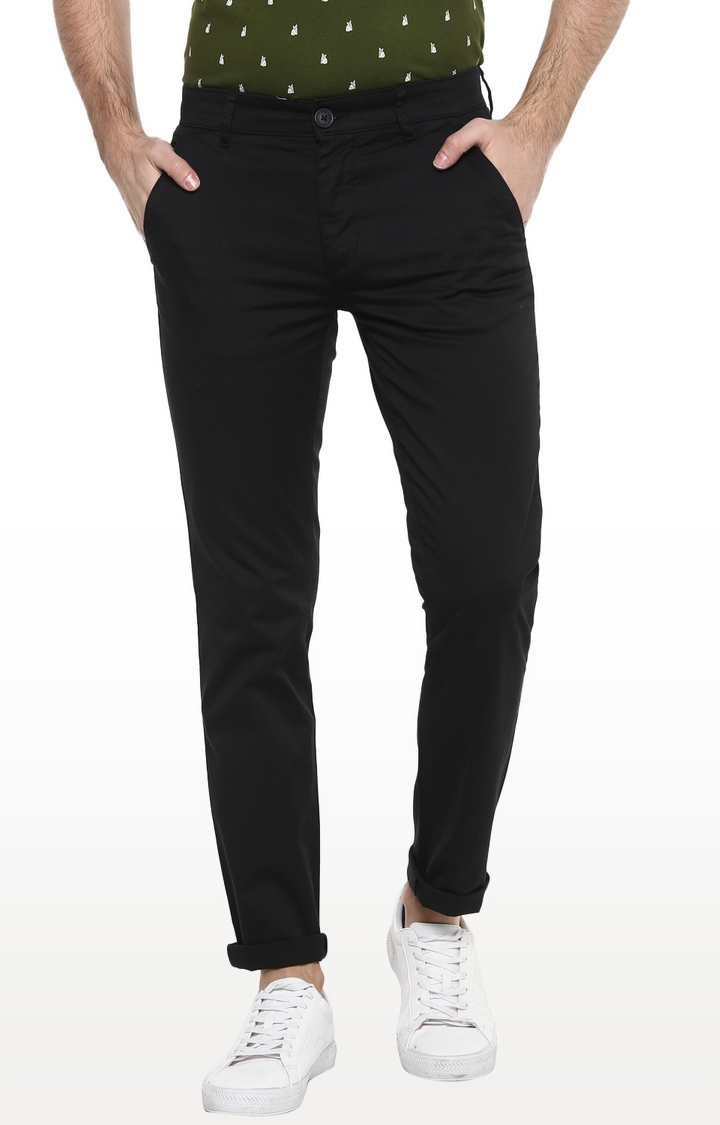 RED CHIEF | Black Solid Slim Fit Chinos