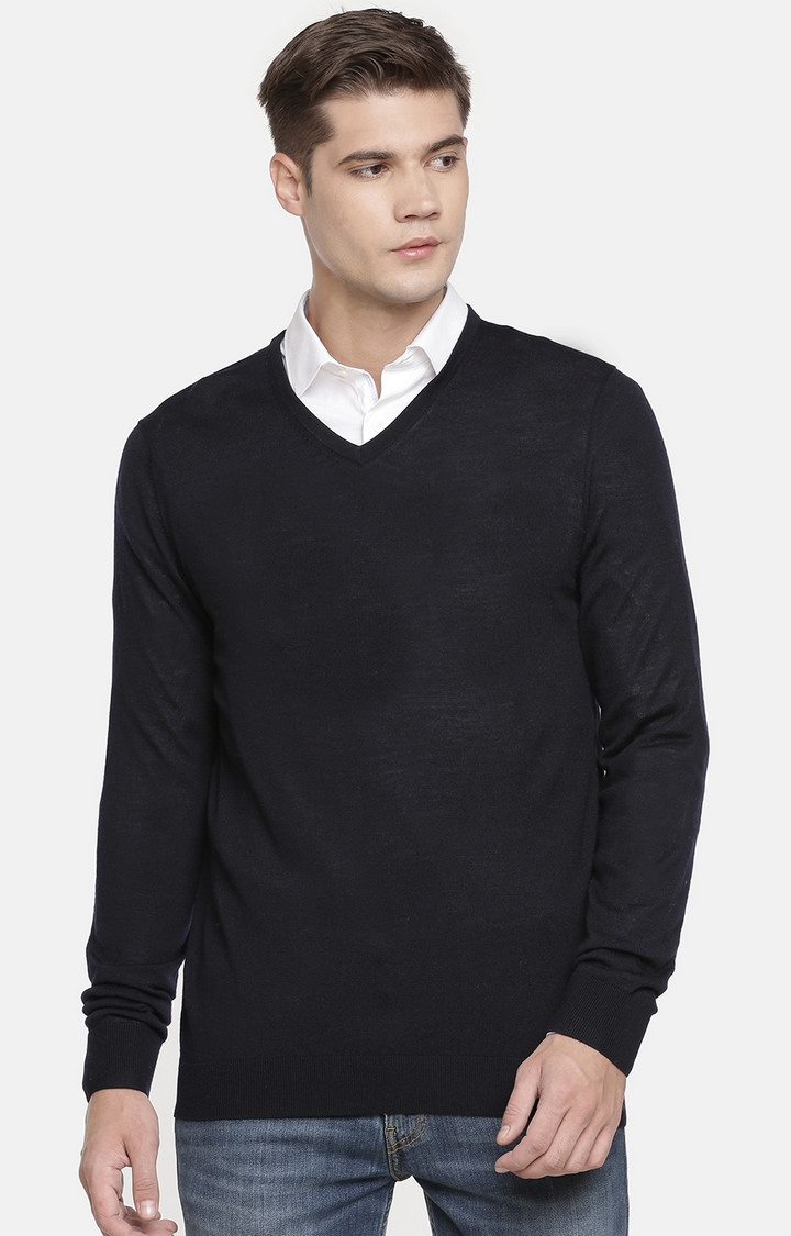 celio | Dark Blue Solid Sweater
