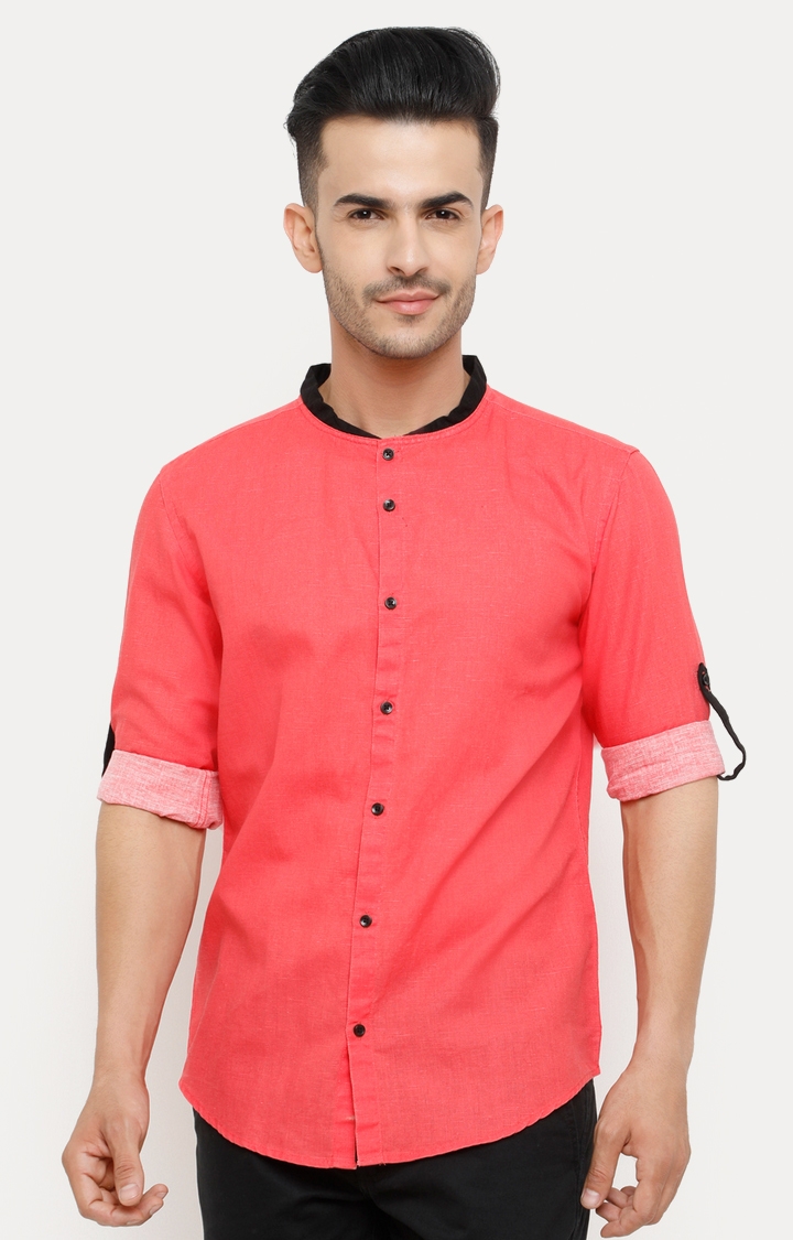 With | Coral Solid Casual Shirt
