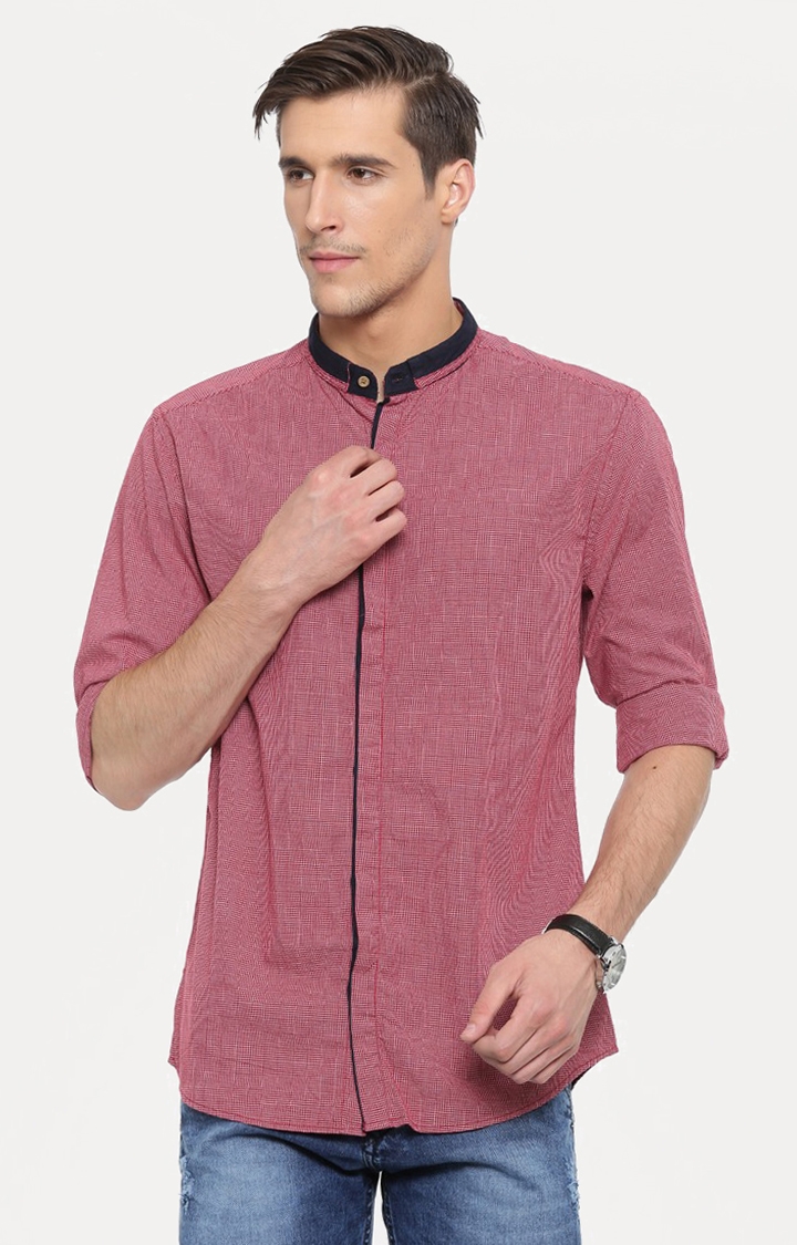 With | Red Melange Casual Shirt