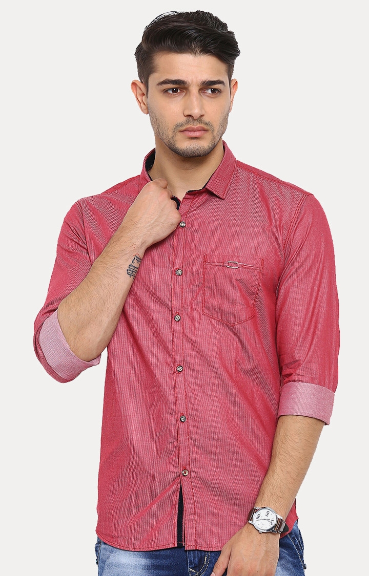With | Red Melange Casual Shirt
