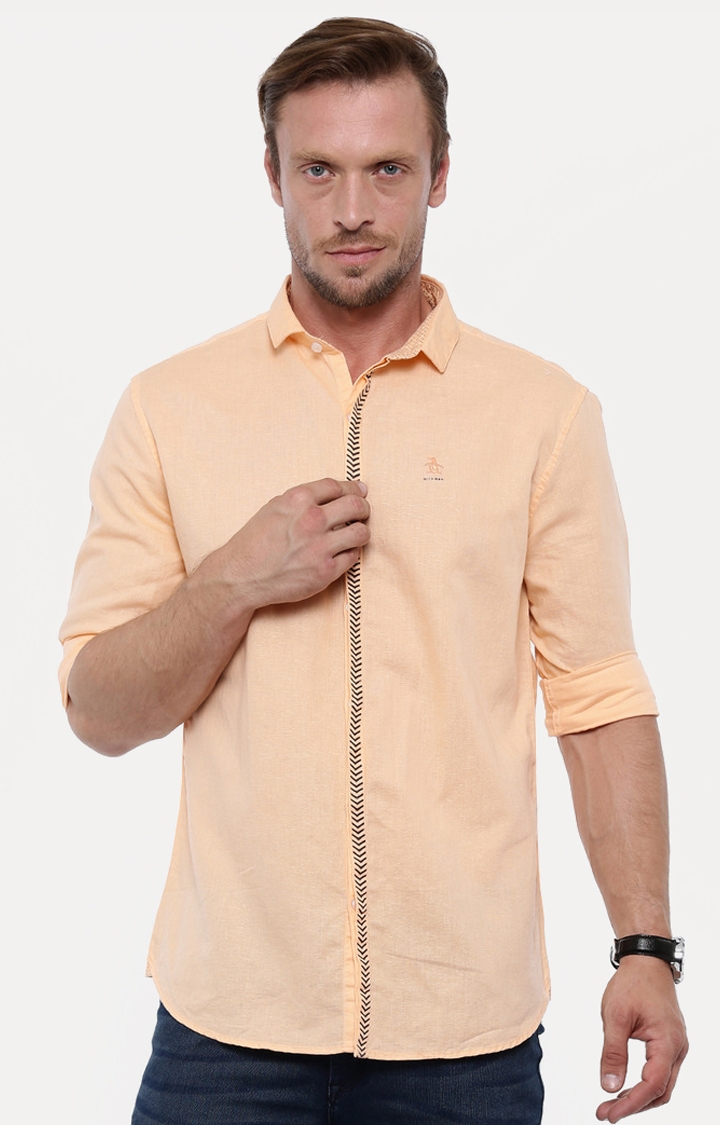 With | Orange Solid Casual Shirt