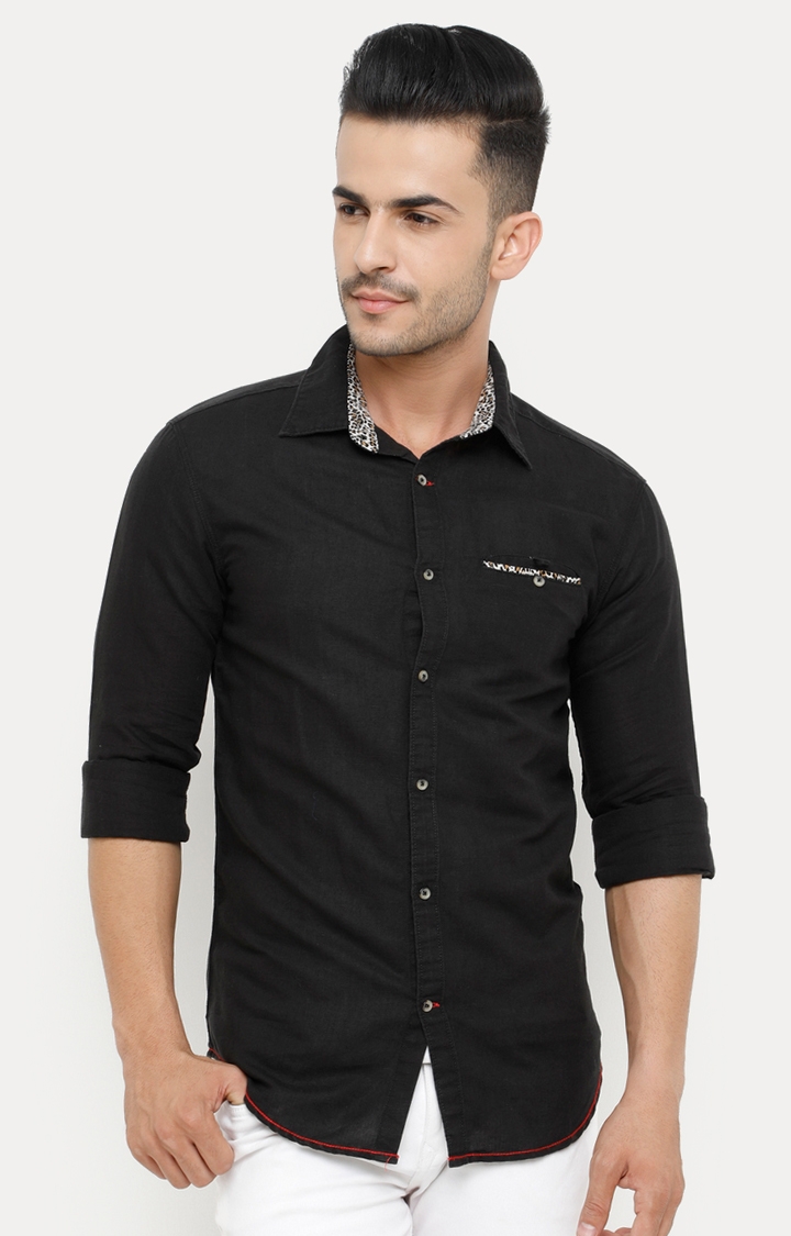With | Black Solid Casual Shirt