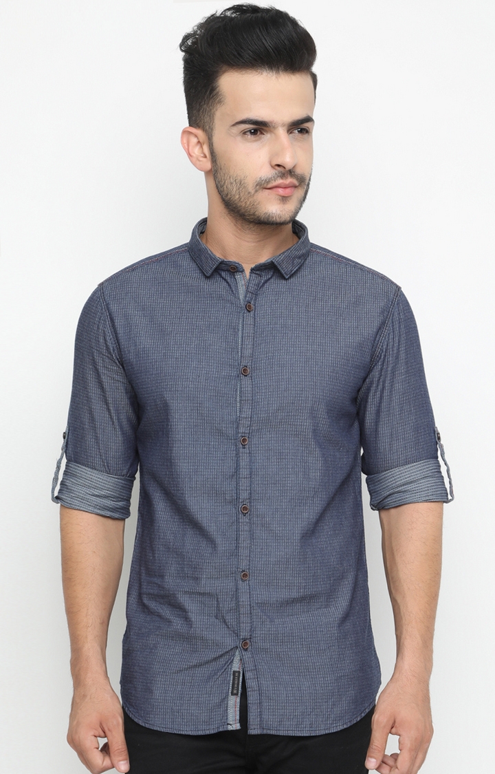 With | Blue Checked Casual Shirt