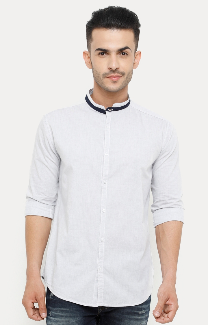 With | Light Grey Solid Casual Shirt